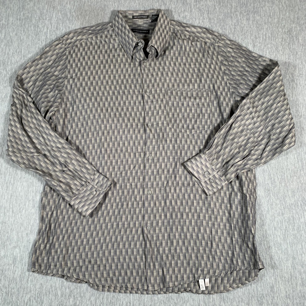 Jhane Barnes‎ Shirt Mens Large Gray Blue Geometric Button Front Long Sleeve